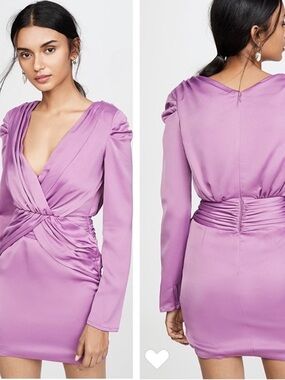 NWT Nicholas Dress Gathered Mini Ruched Satin in Berry Purple